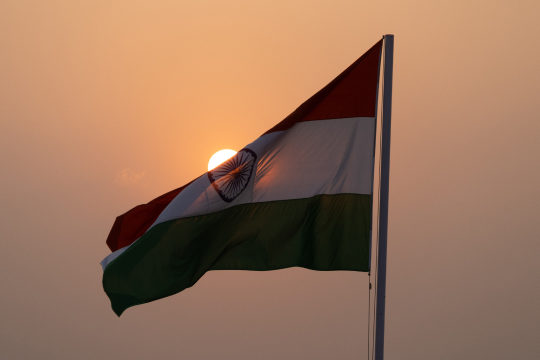 Indian flag with sunset