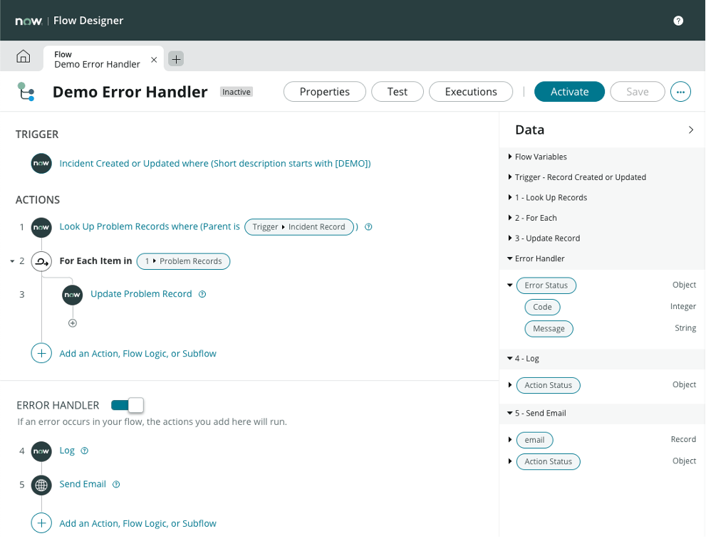 New in ServiceNow Rome release: Flow Designer Error Handling
