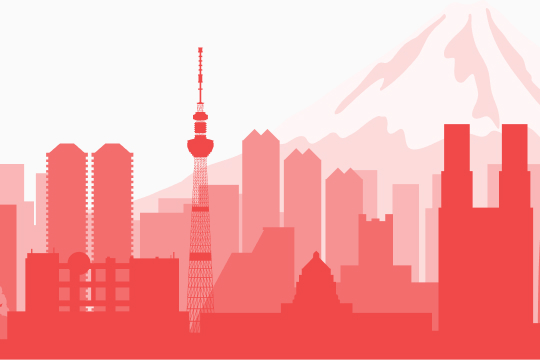 Tokyo skyline in Plat4mation red