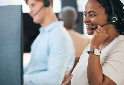 Customer service agents working with their headsets on