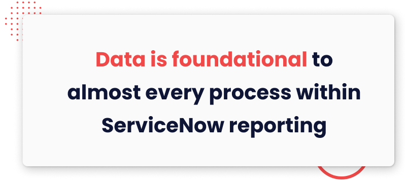 quote which says "data is foundational to almost every process within ServiceNow reporting"